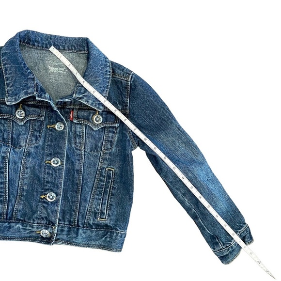 Levi's Jean Jacket Girl's Size 6X Blue Denim Cotton Trucker Plastic Button Cute - Picture 12 of 13